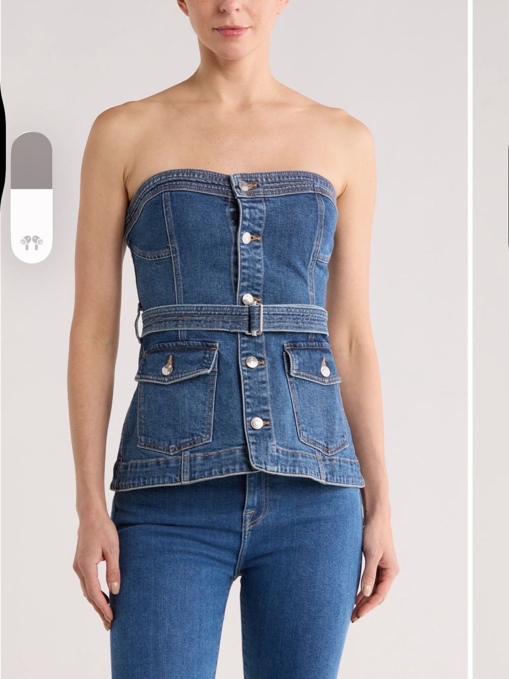 Simkhai Cyan Belted Strapless Denim Bustier tube Top size 2 NWT